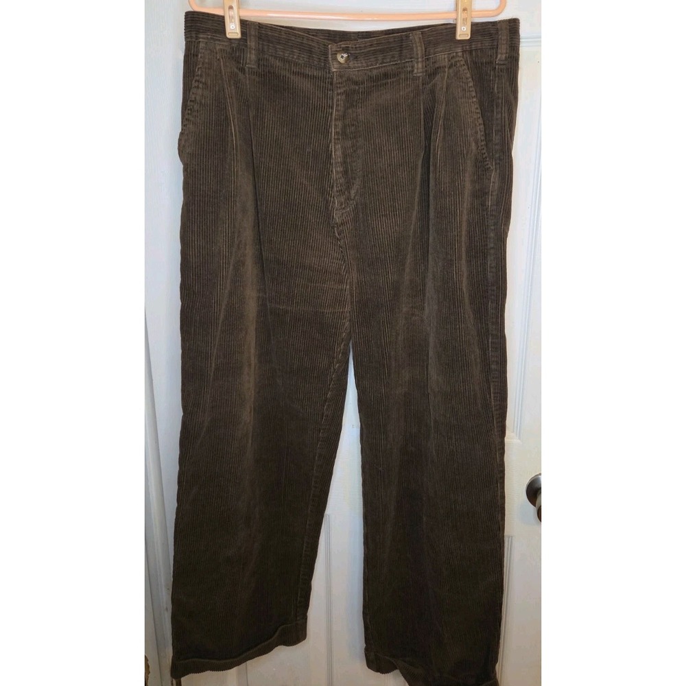 Croft & Barrow Mens Corduroy Pants 38x29 Brown Pleated Front Cotton
